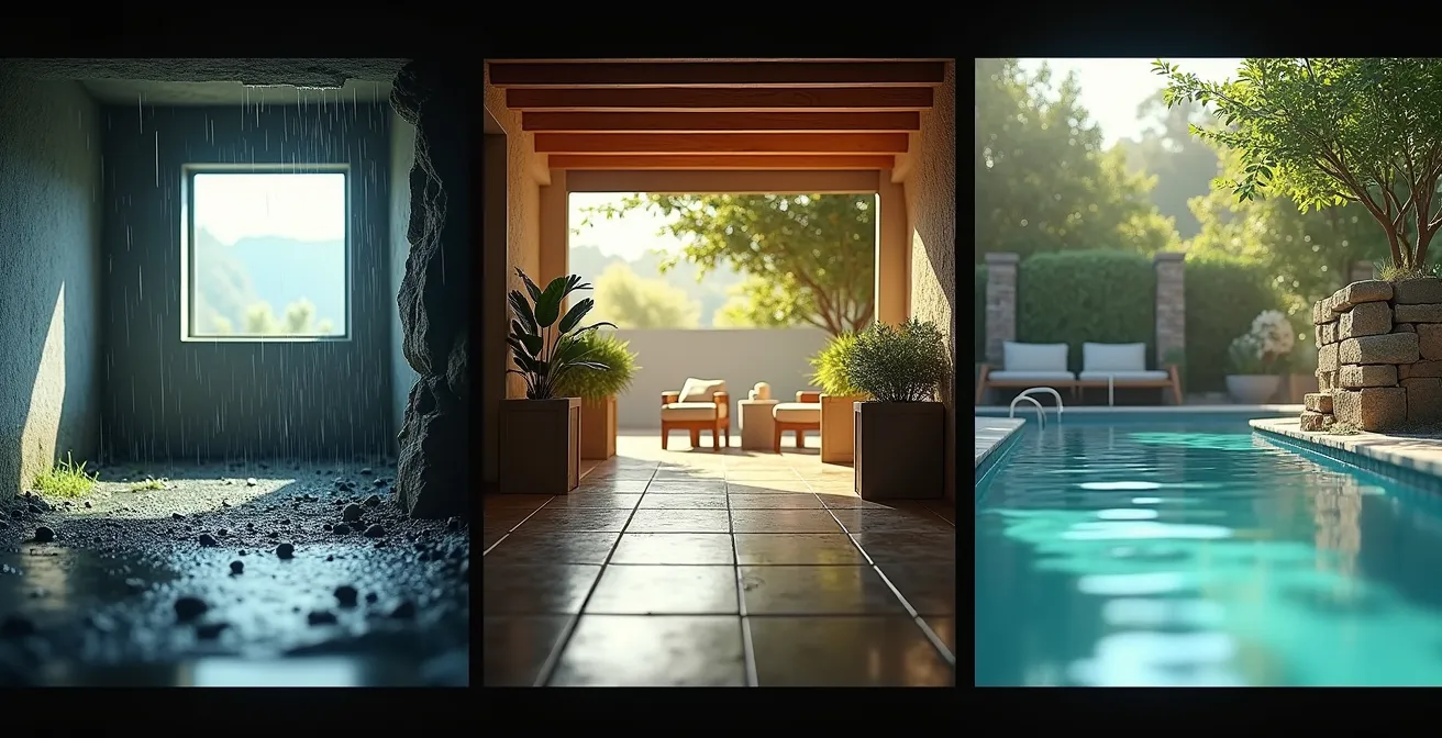 Comparaison visuelle de trois environnements différents montrant les défis spécifiques de protection pour chaque type d'espace